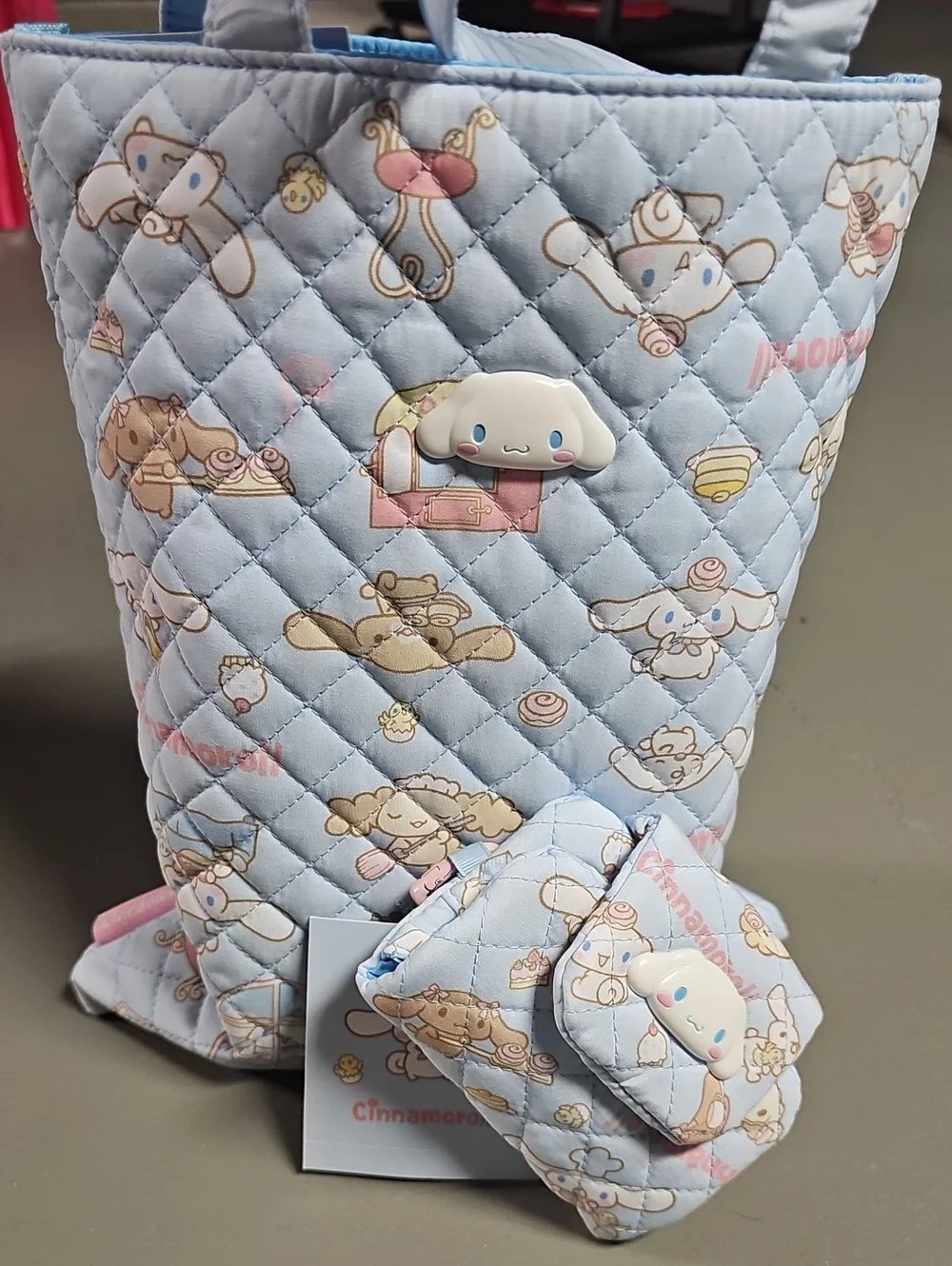 Sanrio Original Cinnamoroll Tote Bag Retro Quilt Series Set With Matching Wallet